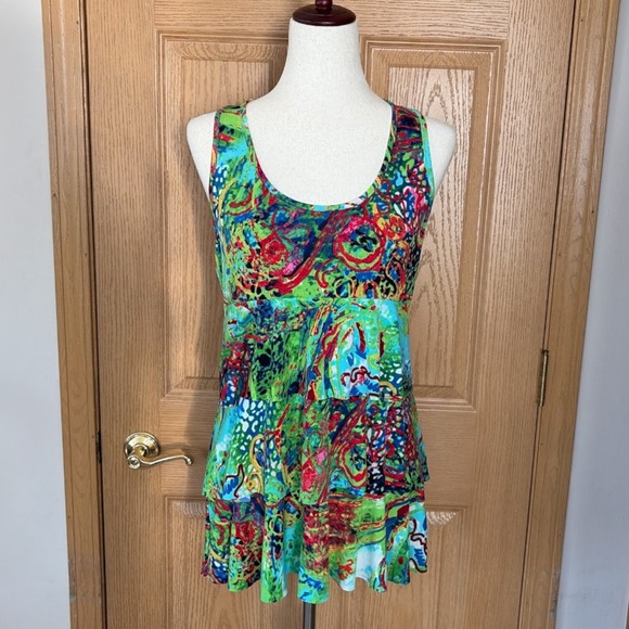 Joseph Ribkoff Tops - Joseph Ribkoff Abstract Print Tiered Tank Top Size‎ 8 Multicolor Racerback